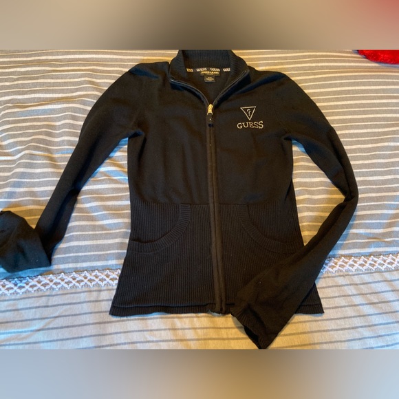 Guess Sweaters - Guess y2k 90s black Rhinestone dazzle juicy zip up with pockets